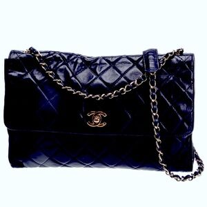 Chanel Classic Flap Jumbo navy blue lambskin bag handbag